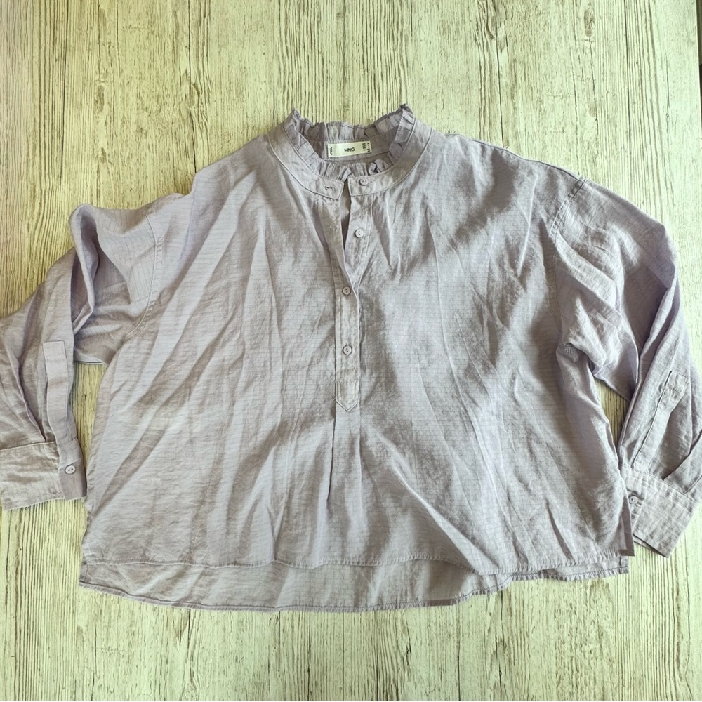 Mango Half Button-Down Ruffle Collar Long Sleeve … - image 2